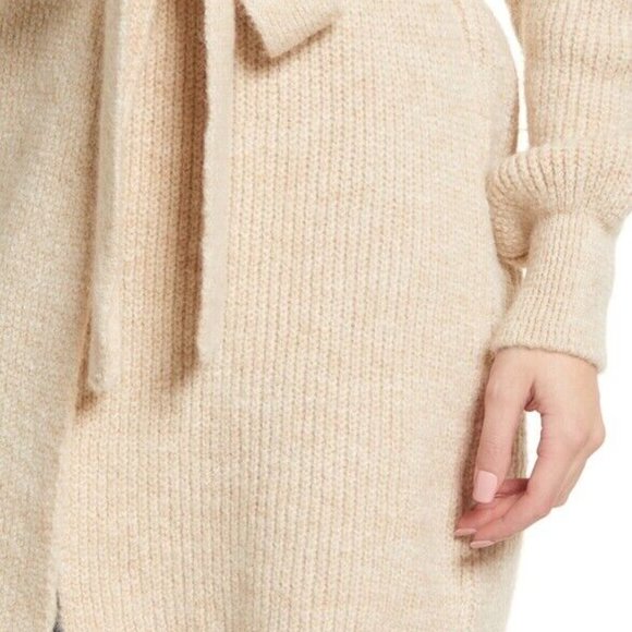 TOPSHOP Cardigan SWEATER KNIT Stone Belted BLOUSON SLEEVE Chunky Size S (4 - 6) - Picture 4 of 12